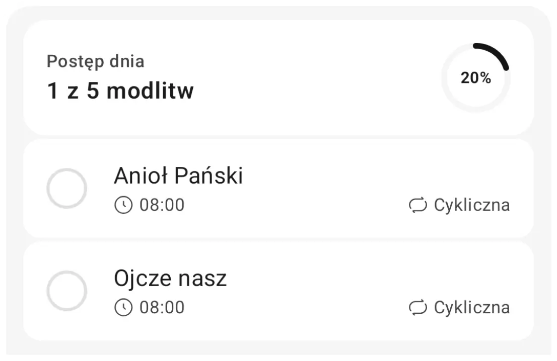 Twój plan modlitewny - widok harmonogramu w aplikacji
