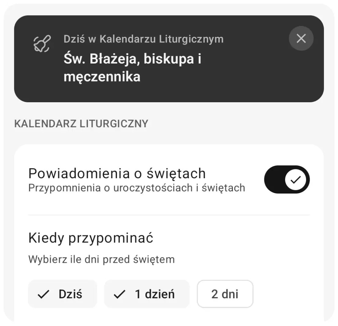 Powiadomienia o świętach liturgicznych